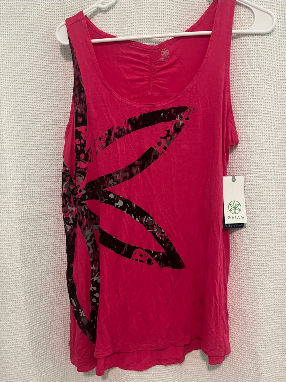 GAIAM Hot Pink Tank with Black Floral Motif